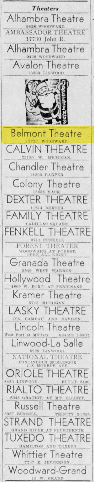 Belmont Theatre - 1933 THEATER LISTING SHOWING CORRECT ADDRESS